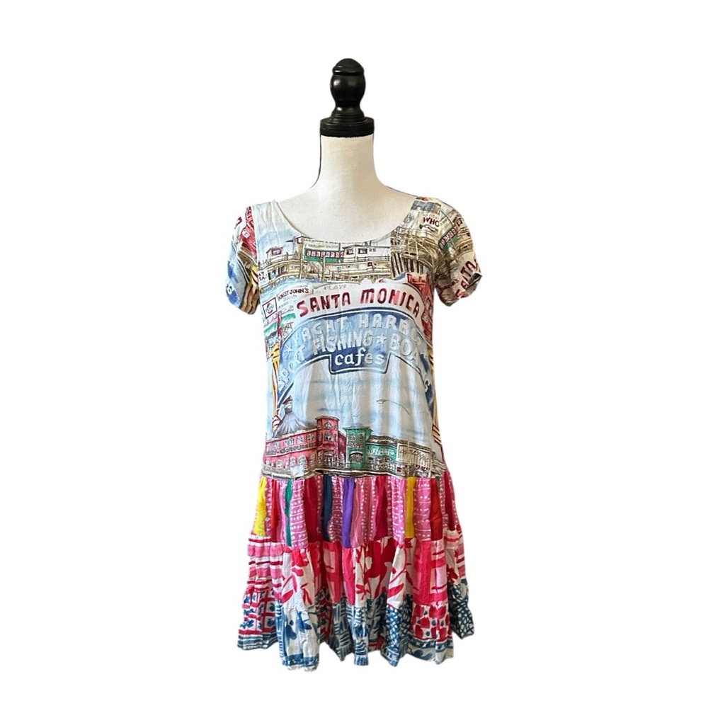 Vintage Jam’s World Hattie Mini Dress Rare Santa Monica Pier Print Artsy Boho XS